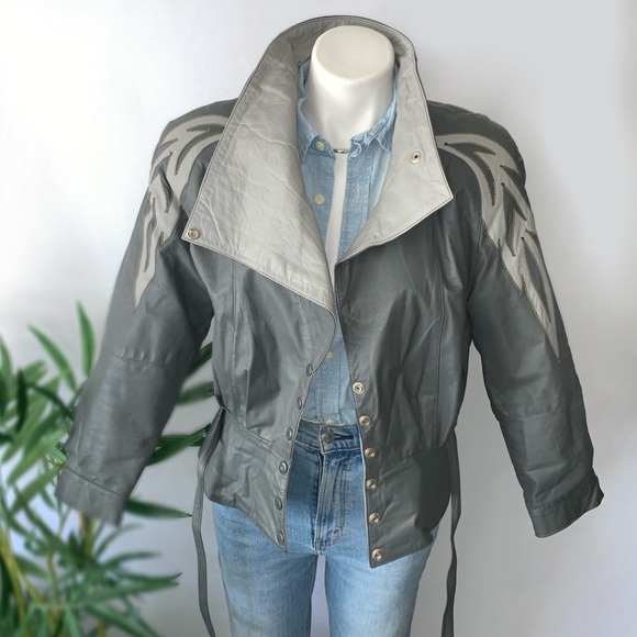 v i n t a g e :: Funnel Neck Leather Jacket Patchwork Phoenix - Picture 14 of 15